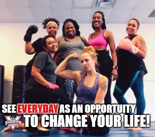 Gathering of fitness enthusiasts preparing for morning routine at Shape Up Kickboxing