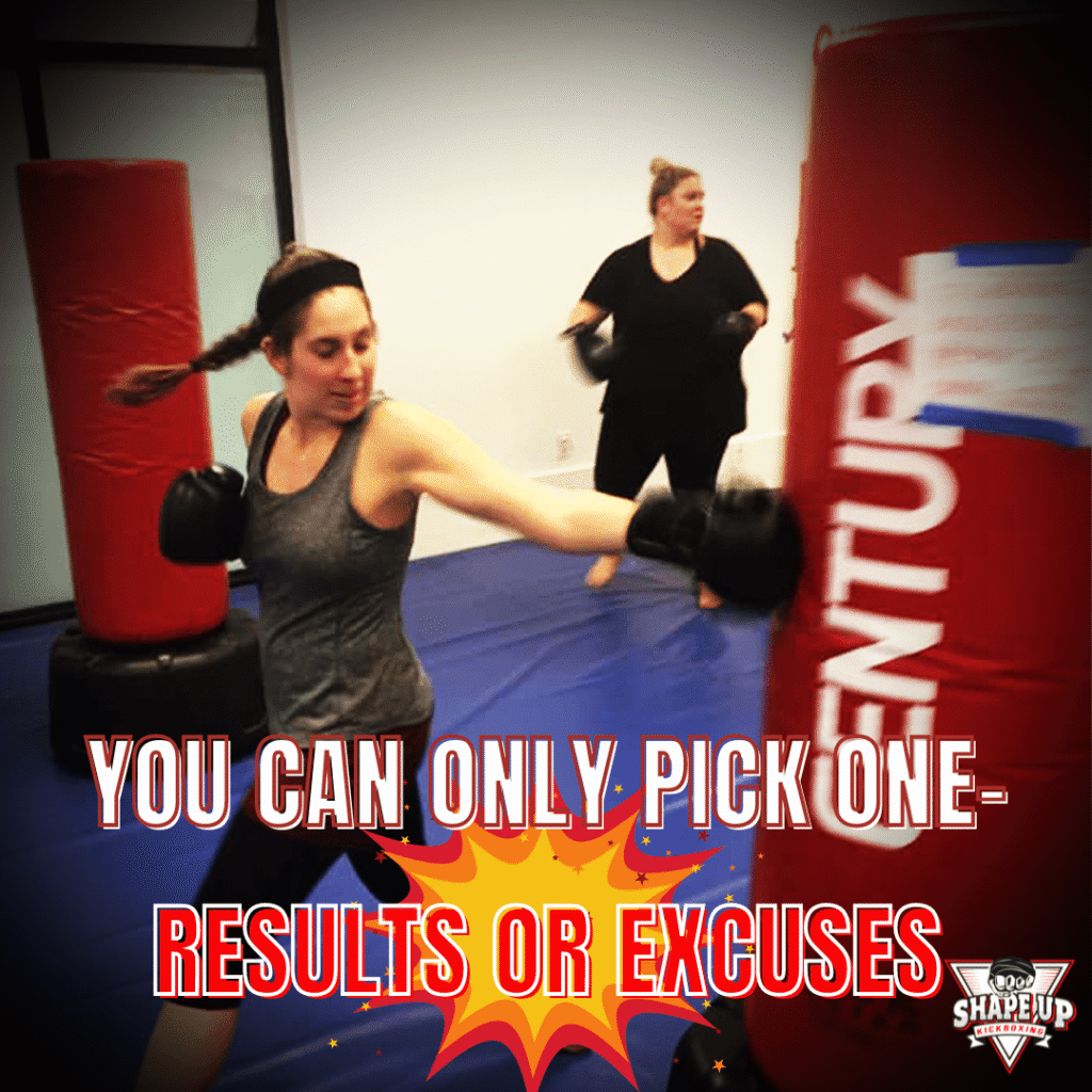 “Motivated woman training at Shape Up Kickboxing”