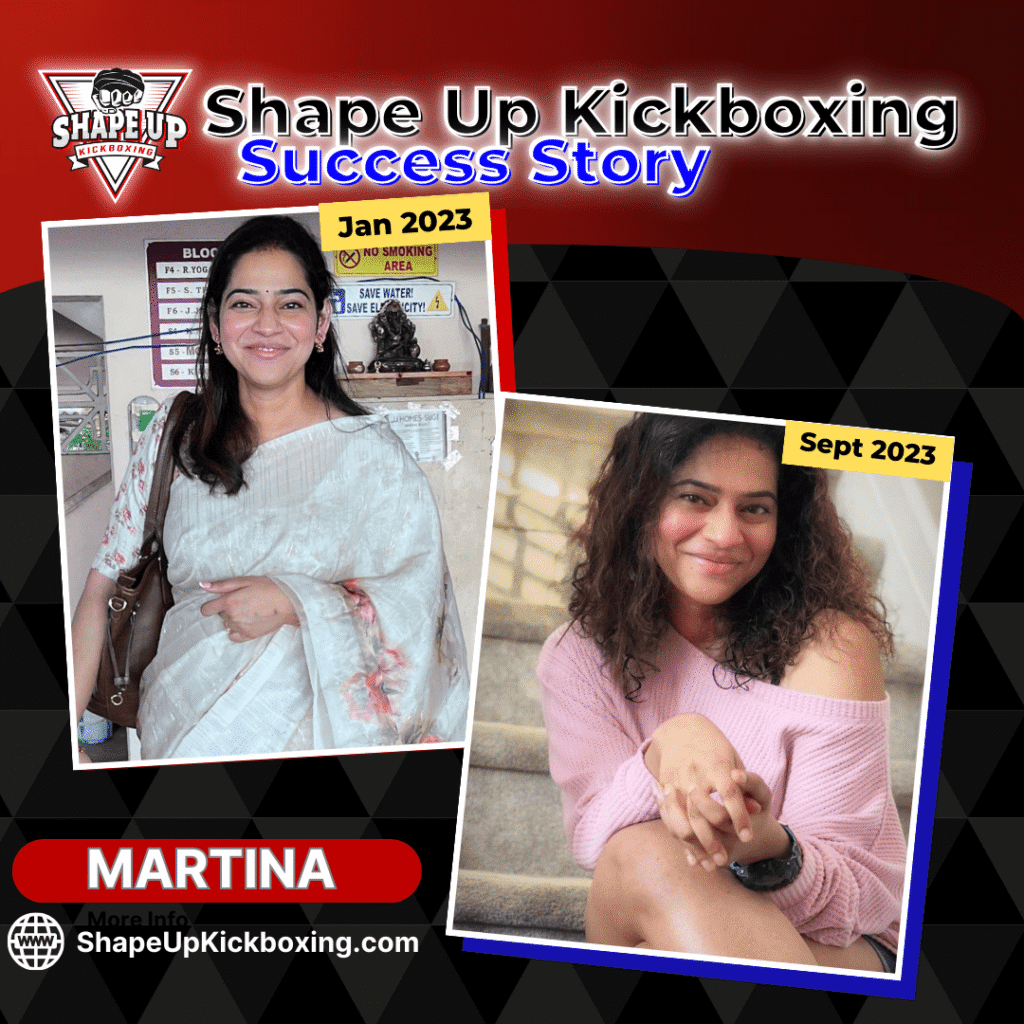 Martina smiling after a Shape Up Kickboxing class, representing her fitness transformation and recovery journey