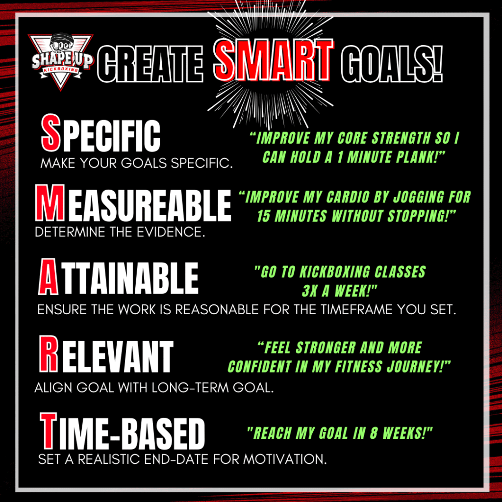 SMART goal worksheet or kickboxing progress tracker